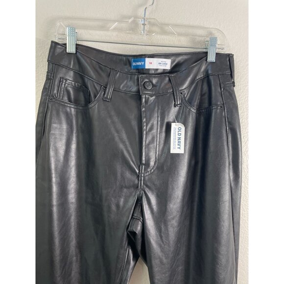 NEW Old Navy Womens 12 High Rise OG Loose Faux Vegan Leather Ankle Pants Black - Picture 9 of 11